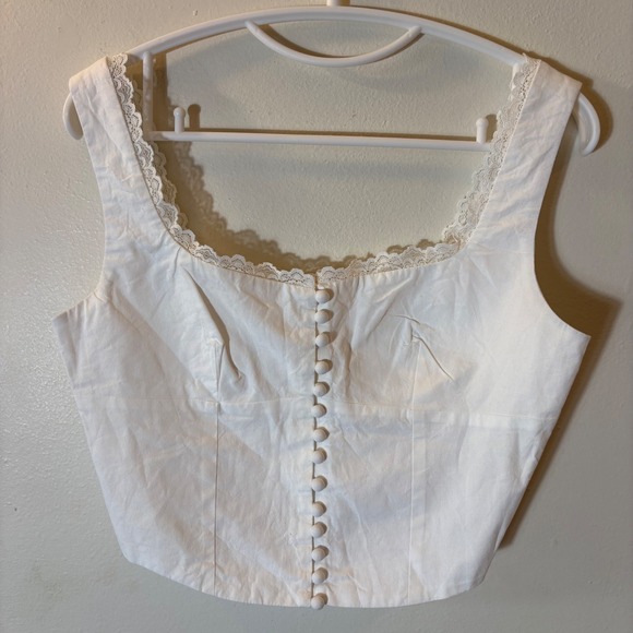 Commense White Lace Trim Button Up Strappy Top Size Small - Picture 2 of 6